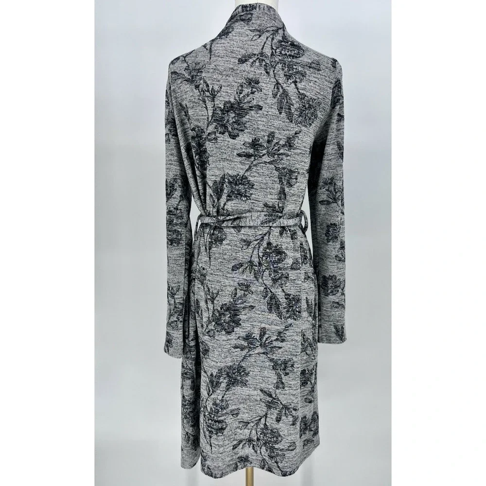 Latched Mama Maternity Robe Gray Floral Print Pockets Nursing Stretchy Size XS/S